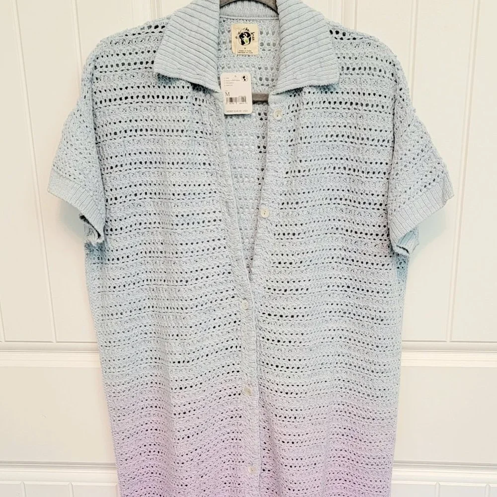 Free People Size Medium Ombré Open Stitch Short Sleeve Knit Cardigan NWT $248 - Picture 5 of 12